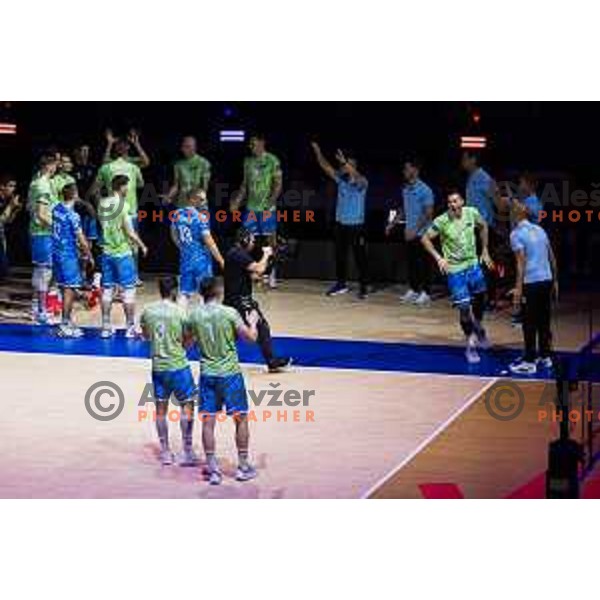 Jan Kozamernik of Slovenia in action during Men’s Volleyball Nations League match between Slovenia and Canada in Ljubljana, Slovenia on July 17, 2025. Photo Grega Valancic
