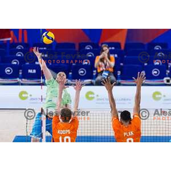 Toncek Stern of Slovenia in action during Men’s Volleyball Nations League match between Slovenia and Canada in Ljubljana, Slovenia on July 17, 2025. Photo Grega Valancic