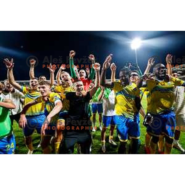 Players of Koper celebrate victory in the UEFA Conference League football match between FC Koper (SLO) and FK Zeljeznicar Sarajevo (BiH) at Bonifika Stadium in Koper, Slovenia on July 17, 2025