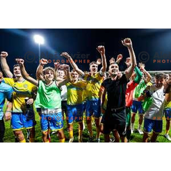 Players of Koper celebrate victory in the UEFA Conference League football match between FC Koper (SLO) and FK Zeljeznicar Sarajevo (BiH) at Bonifika Stadium in Koper, Slovenia on July 17, 2025