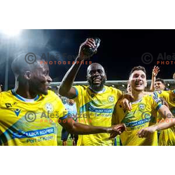 Players of Koper celebrate victory in the UEFA Conference League football match between FC Koper (SLO) and FK Zeljeznicar Sarajevo (BiH) at Bonifika Stadium in Koper, Slovenia on July 17, 2025