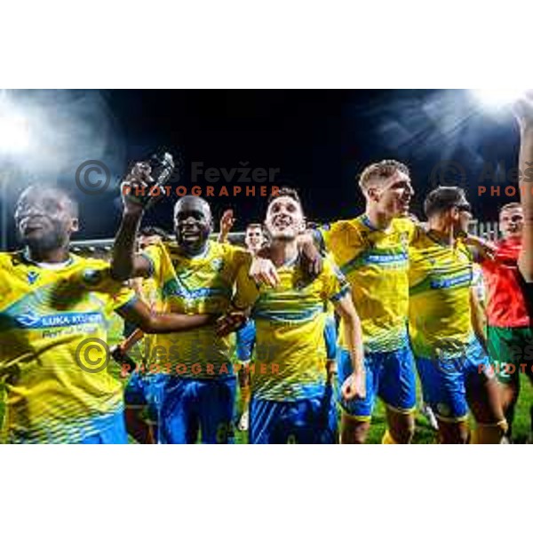 Players of Koper celebrate victory in the UEFA Conference League football match between FC Koper (SLO) and FK Zeljeznicar Sarajevo (BiH) at Bonifika Stadium in Koper, Slovenia on July 17, 2025
