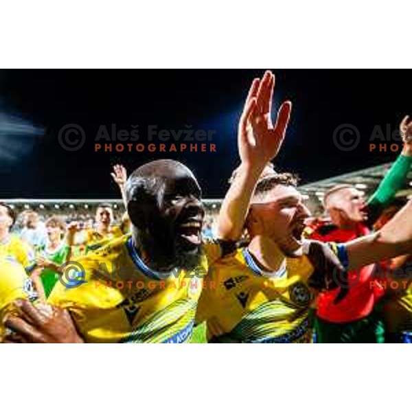 Players of Koper celebrate victory in the UEFA Conference League football match between FC Koper (SLO) and FK Zeljeznicar Sarajevo (BiH) at Bonifika Stadium in Koper, Slovenia on July 17, 2025