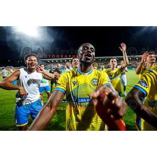 Players of Koper celebrate victory in the UEFA Conference League football match between FC Koper (SLO) and FK Zeljeznicar Sarajevo (BiH) at Bonifika Stadium in Koper, Slovenia on July 17, 2025