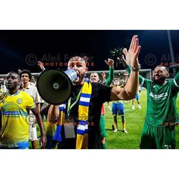 Players of Koper celebrate victory in the UEFA Conference League football match between FC Koper (SLO) and FK Zeljeznicar Sarajevo (BiH) at Bonifika Stadium in Koper, Slovenia on July 17, 2025