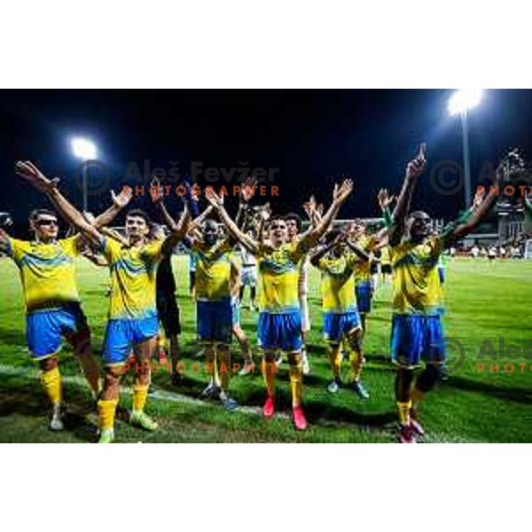Players of Koper celebrate victory in the UEFA Conference League football match between FC Koper (SLO) and FK Zeljeznicar Sarajevo (BiH) at Bonifika Stadium in Koper, Slovenia on July 17, 2025