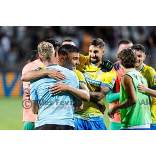 Players of Koper celebrate victory in the UEFA Conference League football match between FC Koper (SLO) and FK Zeljeznicar Sarajevo (BiH) at Bonifika Stadium in Koper, Slovenia on July 17, 2025