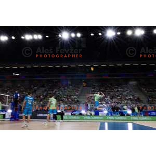 Toncek Stern of Slovenia in action during Men’s Volleyball Nations League match between Slovenia and Canada in Ljubljana, Slovenia on July 17, 2025. Photo Grega Valancic