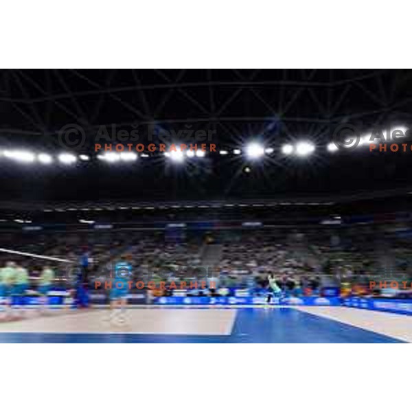 Rok Mozic of Slovenia in action during Men’s Volleyball Nations League match between Slovenia and Canada in Ljubljana, Slovenia on July 17, 2025. Photo Grega Valancic