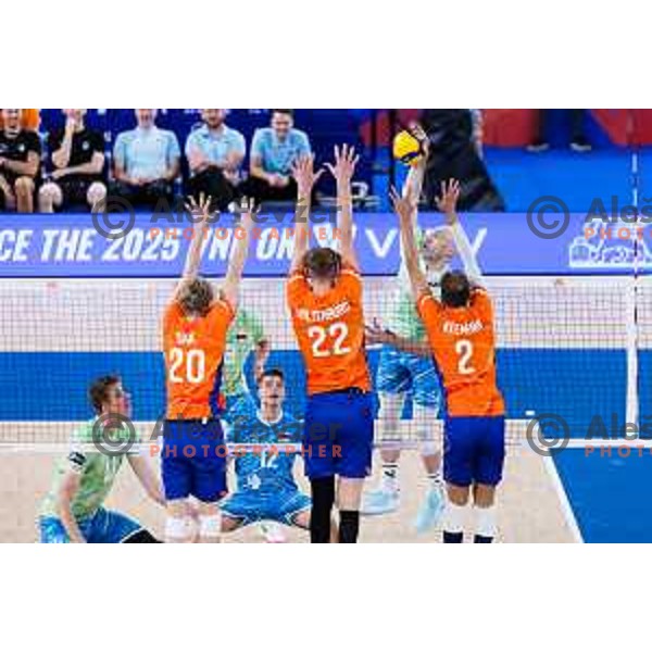 Ziga Stern of Slovenia in action during Men’s Volleyball Nations League match between Slovenia and Canada in Ljubljana, Slovenia on July 17, 2025. Photo Grega Valancic