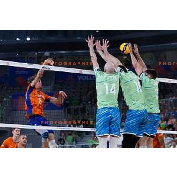 in action during Men’s Volleyball Nations League match between Slovenia and Canada in Ljubljana, Slovenia on July 17, 2025. Photo Grega Valancic