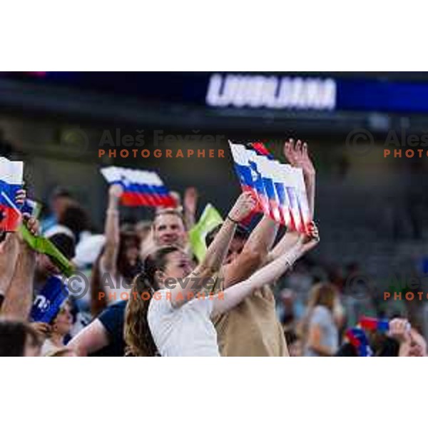 Spectators in action during Men’s Volleyball Nations League match between Slovenia and Canada in Ljubljana, Slovenia on July 17, 2025. Photo Grega Valancic