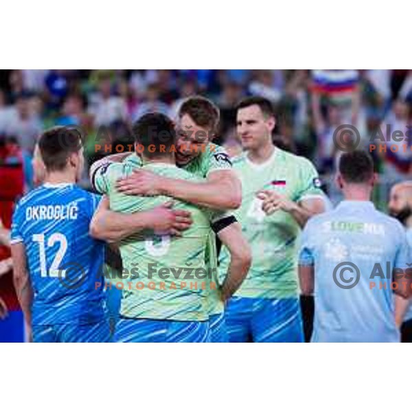 Rok Mozic of Slovenia in action during Men’s Volleyball Nations League match between Slovenia and Canada in Ljubljana, Slovenia on July 17, 2025. Photo Grega Valancic