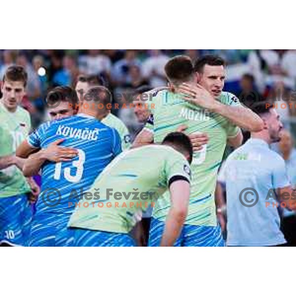 Jan Kozamernik of Slovenia in action during Men’s Volleyball Nations League match between Slovenia and Canada in Ljubljana, Slovenia on July 17, 2025. Photo Grega Valancic