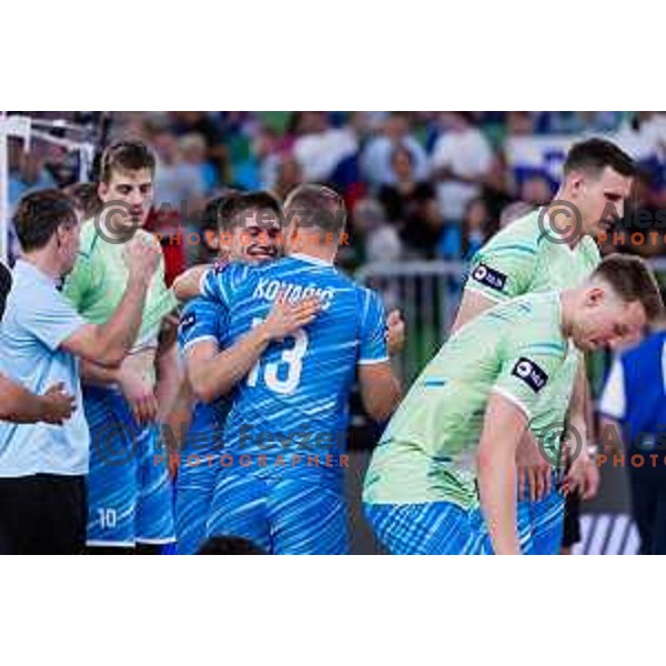 Grega Okroglic of Slovenia in action during Men’s Volleyball Nations League match between Slovenia and Canada in Ljubljana, Slovenia on July 17, 2025. Photo Grega Valancic