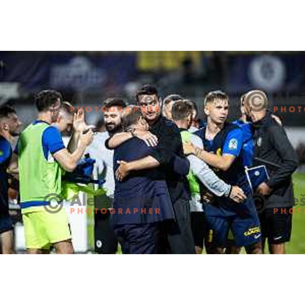 Albert Riera, head coach of Celje celebrates victory after UEFA Europa League 2025/26 qualifier football match between NK Celje and Sabah FC in Stadion z’dezele, Celje, Slovenia on July 17, 2025. Photo: Jure Banfi