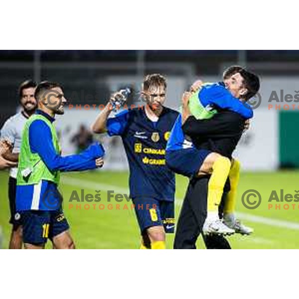 Albert Riera, head coach of Celje celebrates victory after UEFA Europa League 2025/26 qualifier football match between NK Celje and Sabah FC in Stadion z’dezele, Celje, Slovenia on July 17, 2025. Photo: Jure Banfi