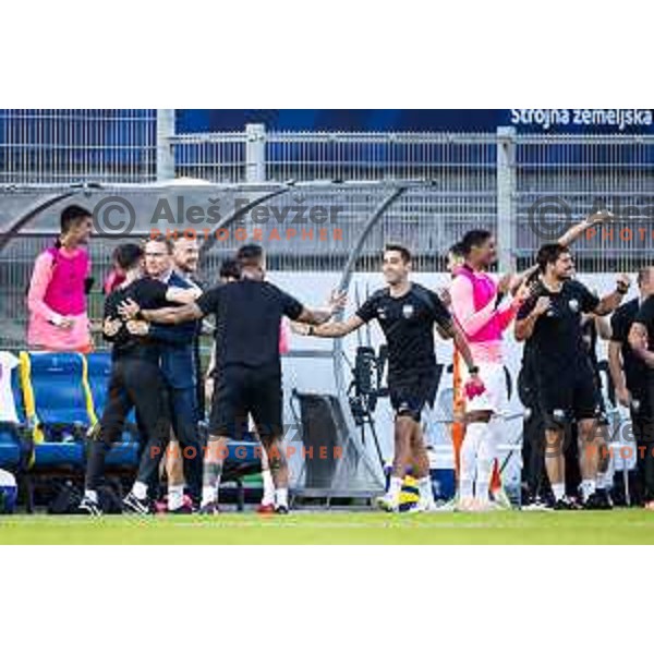 Valdas Dambrauskas, head coach of Sabah FC celebrates goal during UEFA Europa League 2025/26 qualifier football match between NK Celje and Sabah FC in Stadion z’dezele, Celje, Slovenia on July 17, 2025. Photo: Jure Banfi