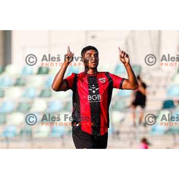 Roger Andretty Murillo Soto celebrates a goal during Prva liga Telemach 2025/2026 football match between Primorje and Domzale in Ajdovscina, Slovenia on July 19, 2025