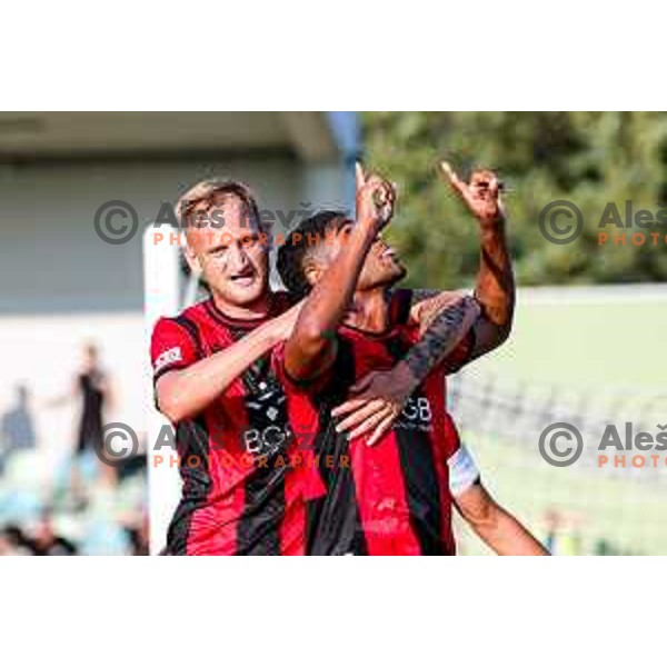 Roger Andretty Murillo Soto celebrates a goal during Prva liga Telemach 2025/2026 football match between Primorje and Domzale in Ajdovscina, Slovenia on July 19, 2025