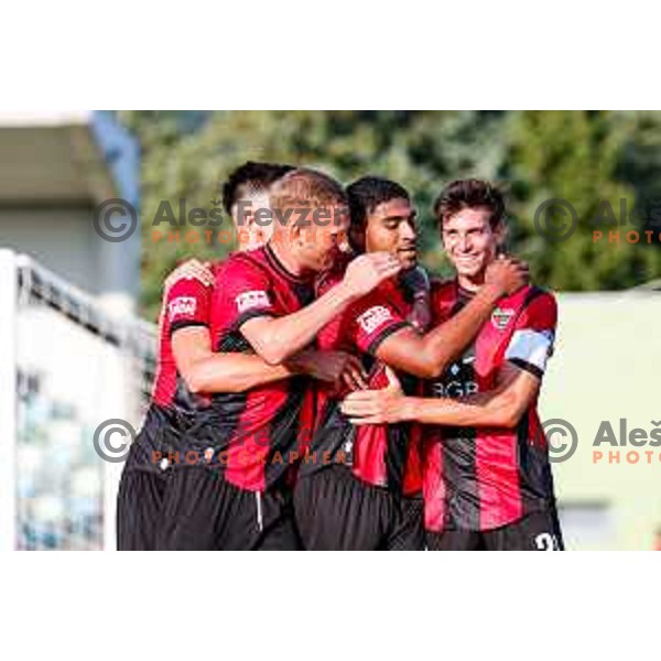 Roger Andretty Murillo Soto celebrates a goal during Prva liga Telemach 2025/2026 football match between Primorje and Domzale in Ajdovscina, Slovenia on July 19, 2025