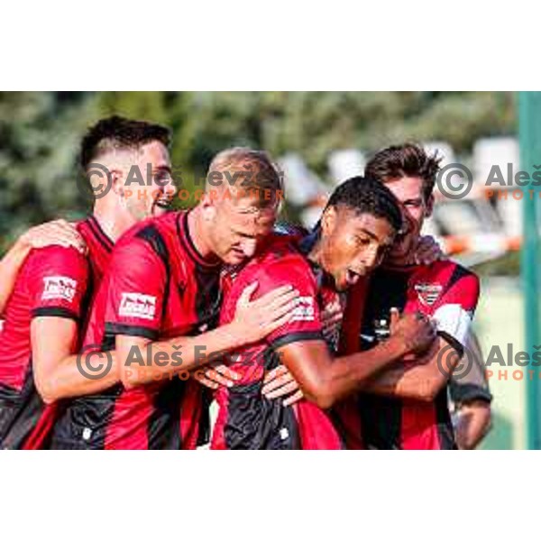 Roger Andretty Murillo Soto celebrates a goal during Prva liga Telemach 2025/2026 football match between Primorje and Domzale in Ajdovscina, Slovenia on July 19, 2025
