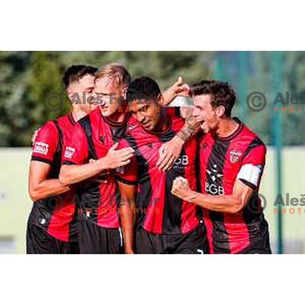 Roger Andretty Murillo Soto celebrates a goal during Prva liga Telemach 2025/2026 football match between Primorje and Domzale in Ajdovscina, Slovenia on July 19, 2025