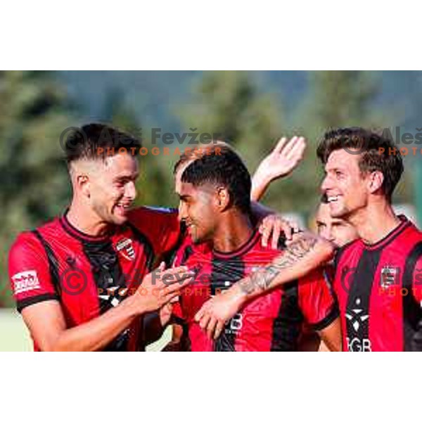 Roger Andretty Murillo Soto celebrates a goal during Prva liga Telemach 2025/2026 football match between Primorje and Domzale in Ajdovscina, Slovenia on July 19, 2025
