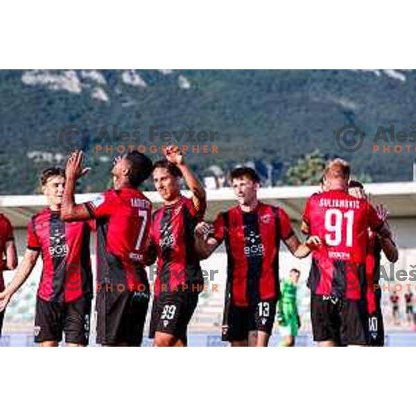Roger Andretty Murillo Soto celebrates a goal during Prva liga Telemach 2025/2026 football match between Primorje and Domzale in Ajdovscina, Slovenia on July 19, 2025