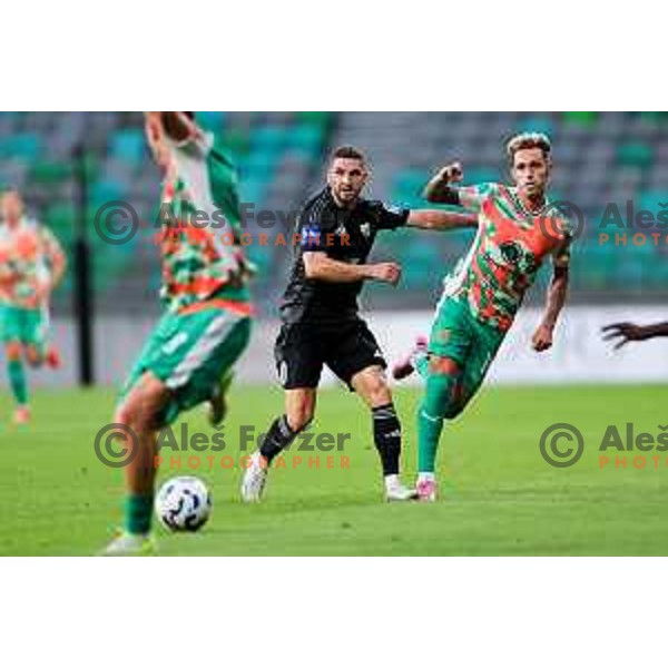 Nino Kouter of Mura and Alex Blanco of Olimpija in action during Prva liga Telemach 2025/2026 football match between Olimpija and Mura in SRC Stozice, Ljubljana, Slovenia on July 19, 2025. Photo: Filip Barbalic