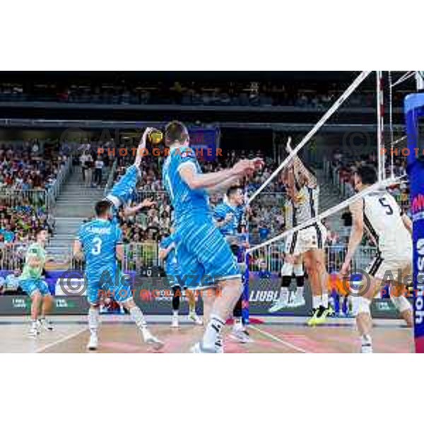 of Slovenia in action during Men’s Volleyball Nations League match between Slovenia and Italy in Ljubljana, Slovenia on July 19, 2025.