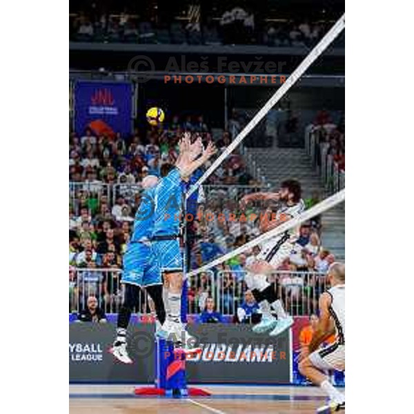 of Slovenia in action during Men’s Volleyball Nations League match between Slovenia and Italy in Ljubljana, Slovenia on July 19, 2025.