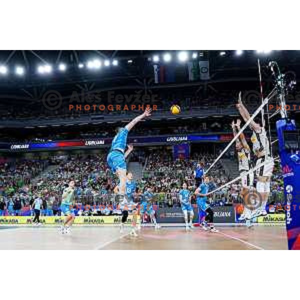 of Slovenia in action during Men’s Volleyball Nations League match between Slovenia and Italy in Ljubljana, Slovenia on July 19, 2025.