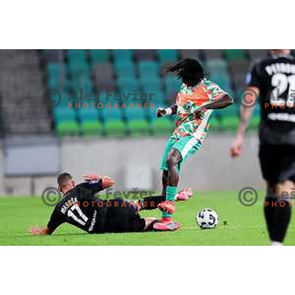 Peter Agba of Olimpija in action during Prva liga Telemach 2025/2026 football match between Olimpija and Mura in SRC Stozice, Ljubljana, Slovenia on July 19, 2025. Photo: Filip Barbalic