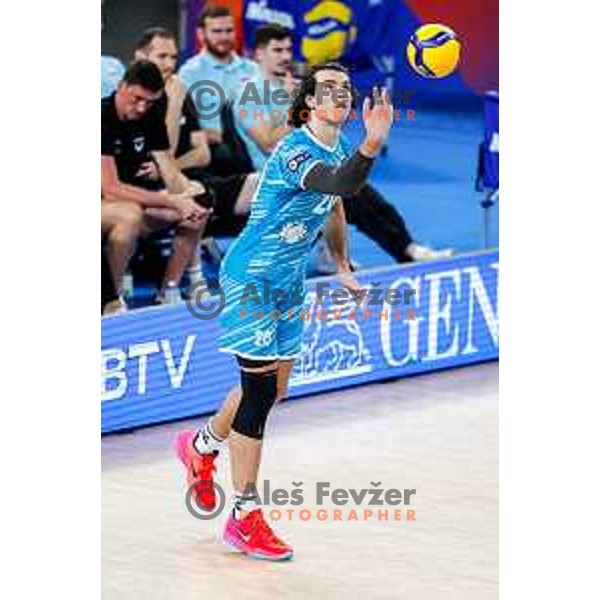 Nik Mujanovic of Slovenia in action during Men’s Volleyball Nations League match between Slovenia and Italy in Ljubljana, Slovenia on July 19, 2025