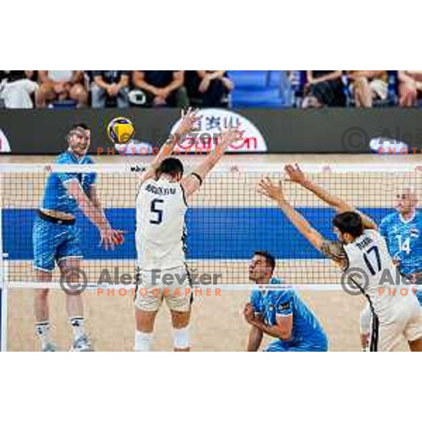 Toncek Stern of Slovenia in action during Men’s Volleyball Nations League match between Slovenia and Italy in Ljubljana, Slovenia on July 19, 2025
