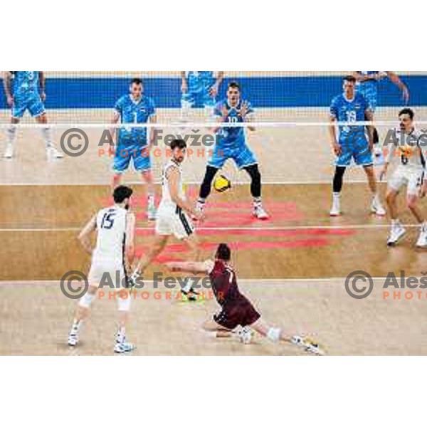 of Slovenia in action during Men’s Volleyball Nations League match between Slovenia and Italy in Ljubljana, Slovenia on July 19, 2025.