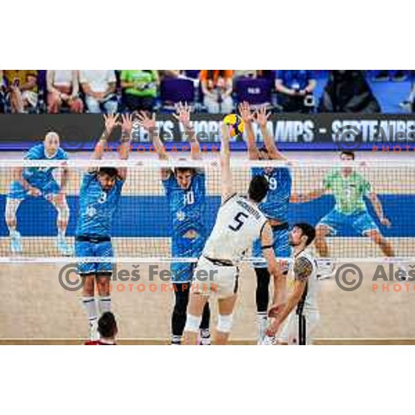 of Slovenia in action during Men’s Volleyball Nations League match between Slovenia and Italy in Ljubljana, Slovenia on July 19, 2025.