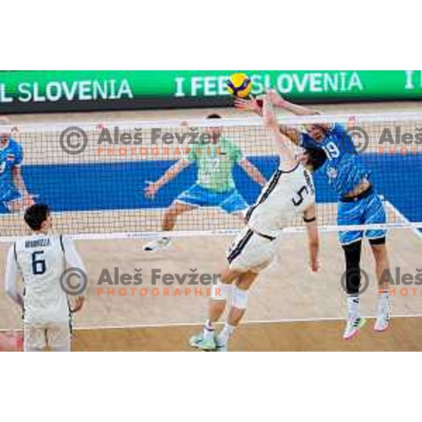of Slovenia in action during Men’s Volleyball Nations League match between Slovenia and Italy in Ljubljana, Slovenia on July 19, 2025.