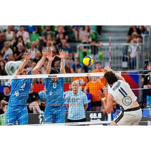 of Slovenia in action during Men’s Volleyball Nations League match between Slovenia and Italy in Ljubljana, Slovenia on July 19, 2025.