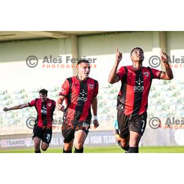 Roger Andretty Murillo Soto celebrates a goal during Prva liga Telemach 2025/2026 football match between Primorje and Domzale in Ajdovscina, Slovenia on July 19, 2025