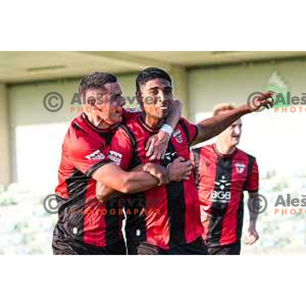 Roger Andretty Murillo Soto celebrates a goal during Prva liga Telemach 2025/2026 football match between Primorje and Domzale in Ajdovscina, Slovenia on July 19, 2025