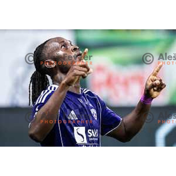 Orphe Mbina celebrates goal during Prva liga Telemach 2025/26 football match between NK Maribor and NK Celje in Maribor, Ljudski vrt, Slovenia on July 20, 2025. Photo: Jure Banfi