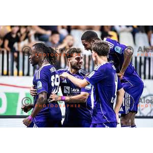 Orphe Mbina celebrates goal during Prva liga Telemach 2025/26 football match between NK Maribor and NK Celje in Maribor, Ljudski vrt, Slovenia on July 20, 2025. Photo: Jure Banfi