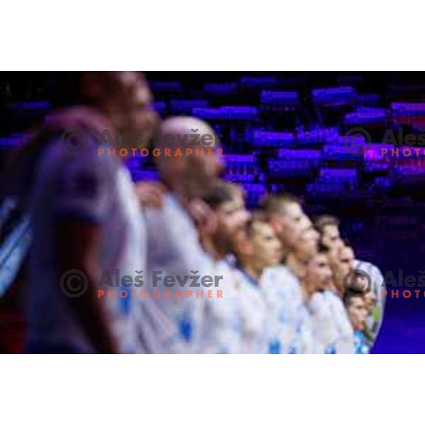 Slovenian flag during Men’s Volleyball Nations League match between Slovenia and Serbia in Ljubljana, Slovenia on July 20, 2025. Photo Grega Valancic