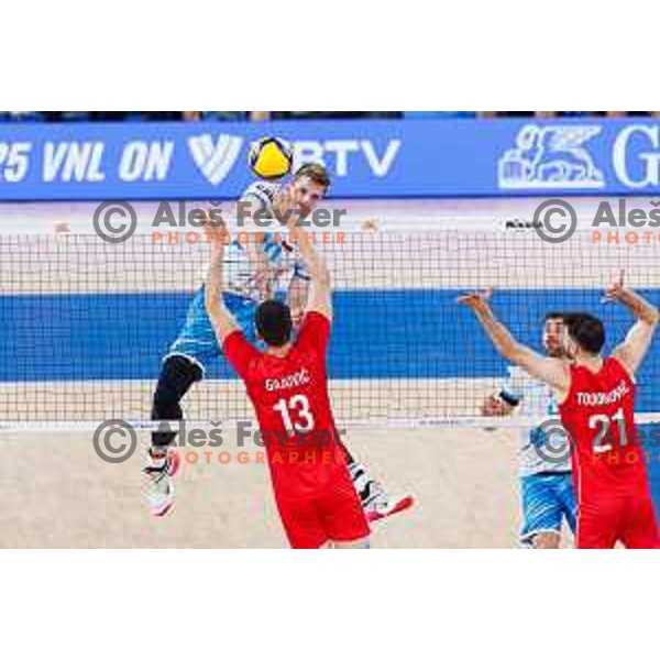 Saso Stalekar of Slovenia in action during Men’s Volleyball Nations League match between Slovenia and Serbia in Ljubljana, Slovenia on July 20, 2025. Photo Grega Valancic