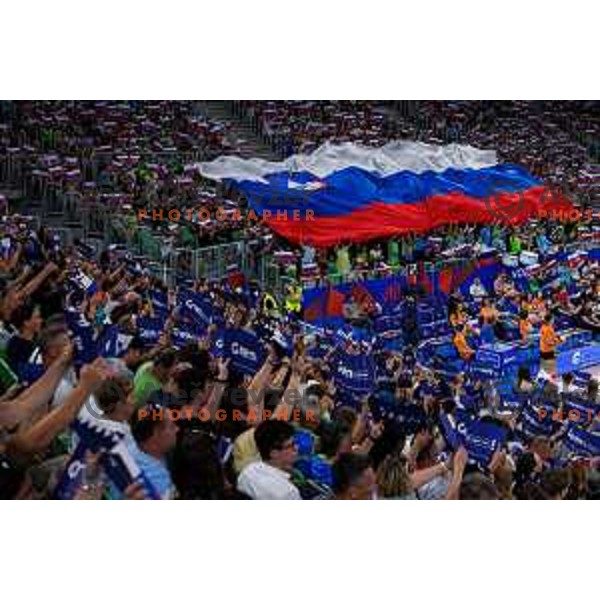 Spectators in action during Men’s Volleyball Nations League match between Slovenia and Serbia in Ljubljana, Slovenia on July 20, 2025. Photo Grega Valancic