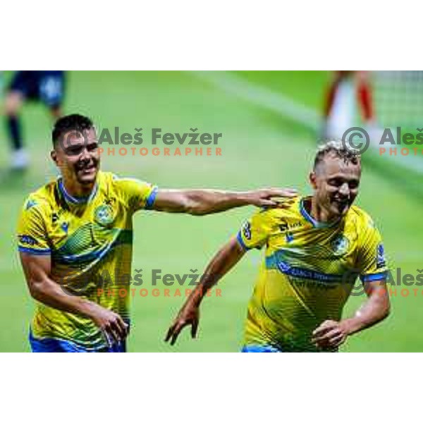Nik Omladic scores and celebrates a goal during Prva liga Telemach 2025/2026 football match between Koper and Bravo at Bonifika Stadium in Koper, Slovenia on July 20, 2025