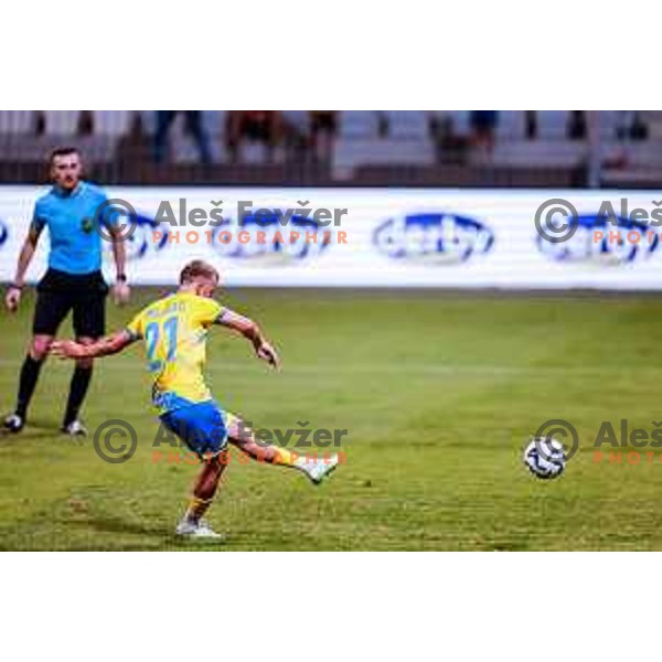 Nik Omladic scores and celebrates a goal during Prva liga Telemach 2025/2026 football match between Koper and Bravo at Bonifika Stadium in Koper, Slovenia on July 20, 2025