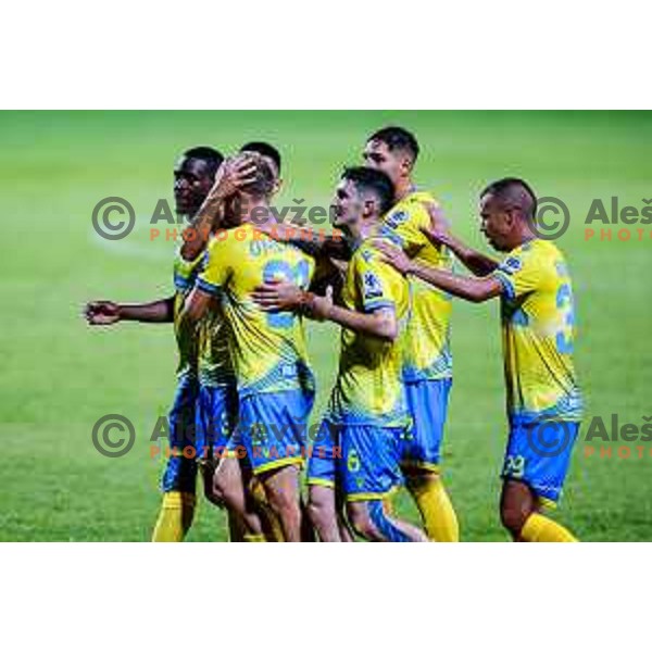 Nik Omladic scores and celebrates a goal during Prva liga Telemach 2025/2026 football match between Koper and Bravo at Bonifika Stadium in Koper, Slovenia on July 20, 2025